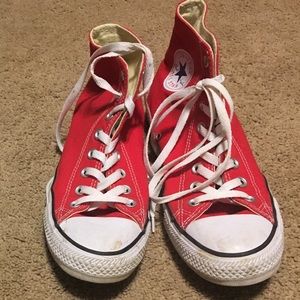 Red Converse high tops, size women’s 9
